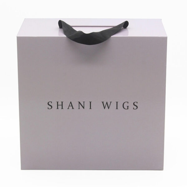 Logo Printed Rigid Wig Gift Box with Ribbon Carry Handle