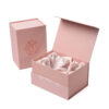Pink Hinged-Lid Rigid Gift Box with Satin Lining & Foil Logo Pink Hinged-Lid Rigid Gift Box with Satin Lining & Foil Logo