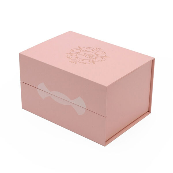 Pink Hinged-Lid Rigid Gift Box with Satin Lining & Foil Logo Pink Hinged-Lid Rigid Gift Box with Satin Lining & Foil Logo