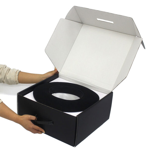 Printed Corrugated Hat Box with Handle and Paper Insert