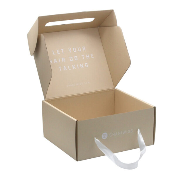 Printed Corrugated Wig Packaging Box with Ribbon Handle Printed Corrugated Wig Packaging Box with Ribbon Handle