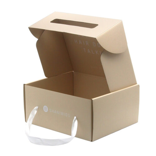 Printed Corrugated Wig Packaging Box with Ribbon Handle