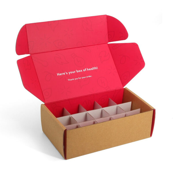 Printed Kraft Wellness Supplement Mailer Box with Dividers Printed Kraft Wellness Supplement Mailer Box with Dividers
