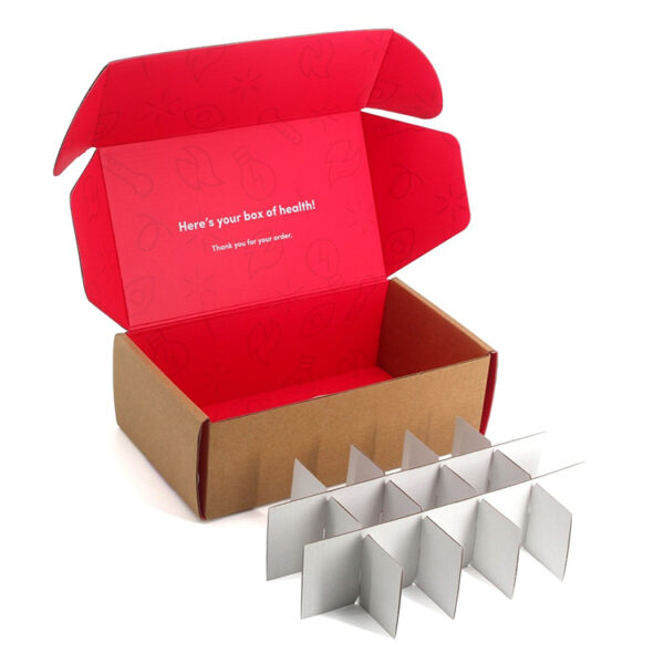Printed Kraft Wellness Supplement Mailer Box with Dividers Printed Kraft Wellness Supplement Mailer Box with Dividers