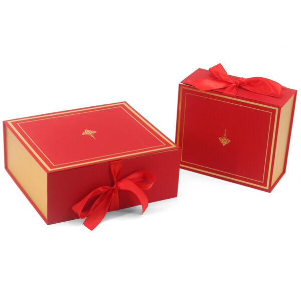 Printed Rigid Gift Box with Ribbon Closure and Gold Foil Printed Rigid Gift Box with Ribbon Closure and Gold Foil