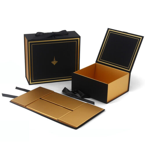 Printed Rigid Gift Box with Ribbon Closure and Gold Foil Printed Rigid Gift Box with Ribbon Closure and Gold Foil