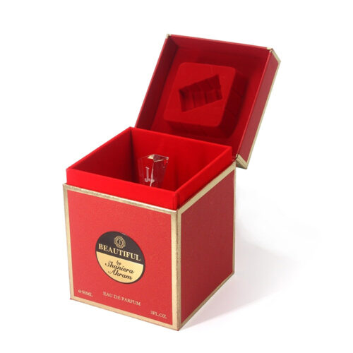 Red Hinged-Lid Perfume Presentation Box with Gold Foil Trim