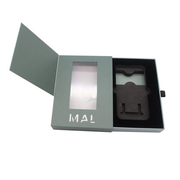 Rigid Drawer Phone Case Box with Window and Foam Insert Rigid Drawer Phone Case Box with Window and Foam Insert