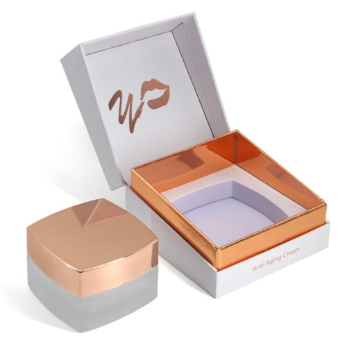 Rose Gold Hinged Cosmetic Cream Box with Foam Insert