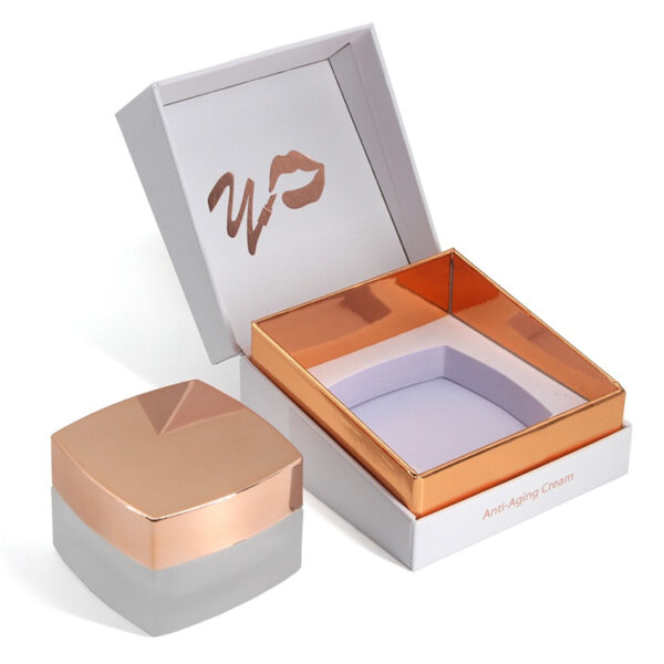 Rose Gold Hinged Cosmetic Cream Box with Foam Insert
