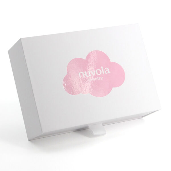 White Foil Stamped Rigid Drawer Jewelry Box with Ribbon Pull