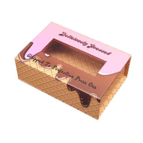 Window Hinged Press-On Nail Gift Box with Printed Design